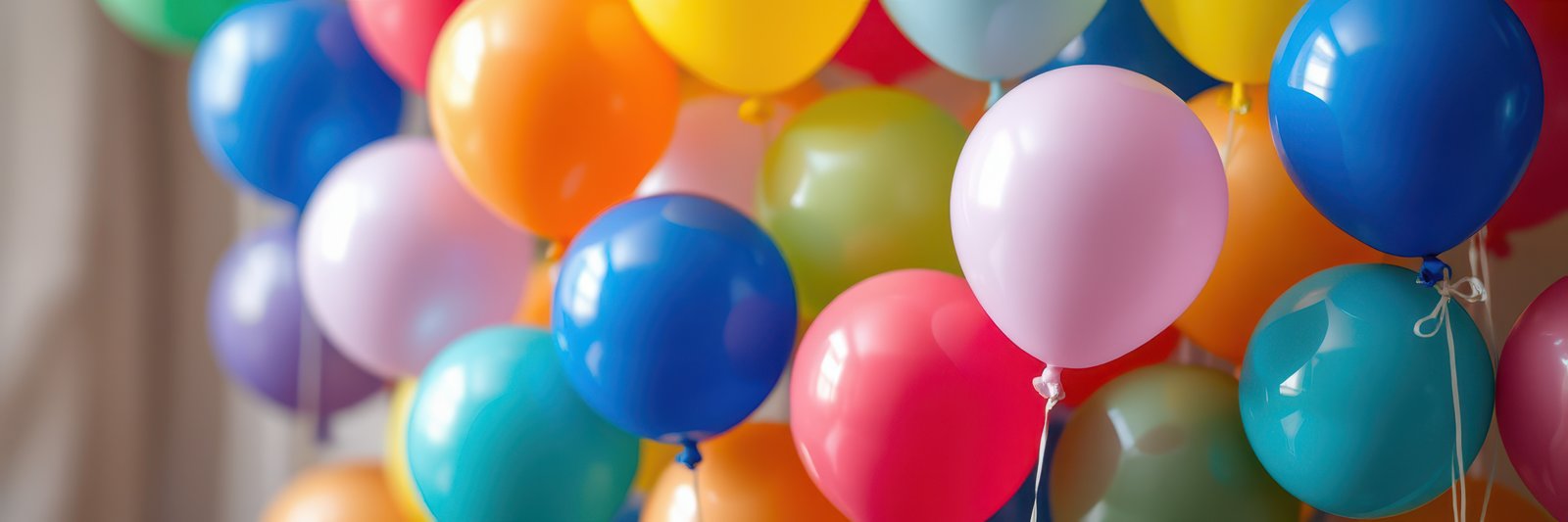 Colorful balloons create a festive atmosphere for a celebration or event indoors